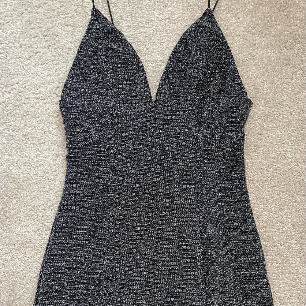 Forever 21 Black / Silver Body-con Party Dress , Open Back, Spaghetti Strap